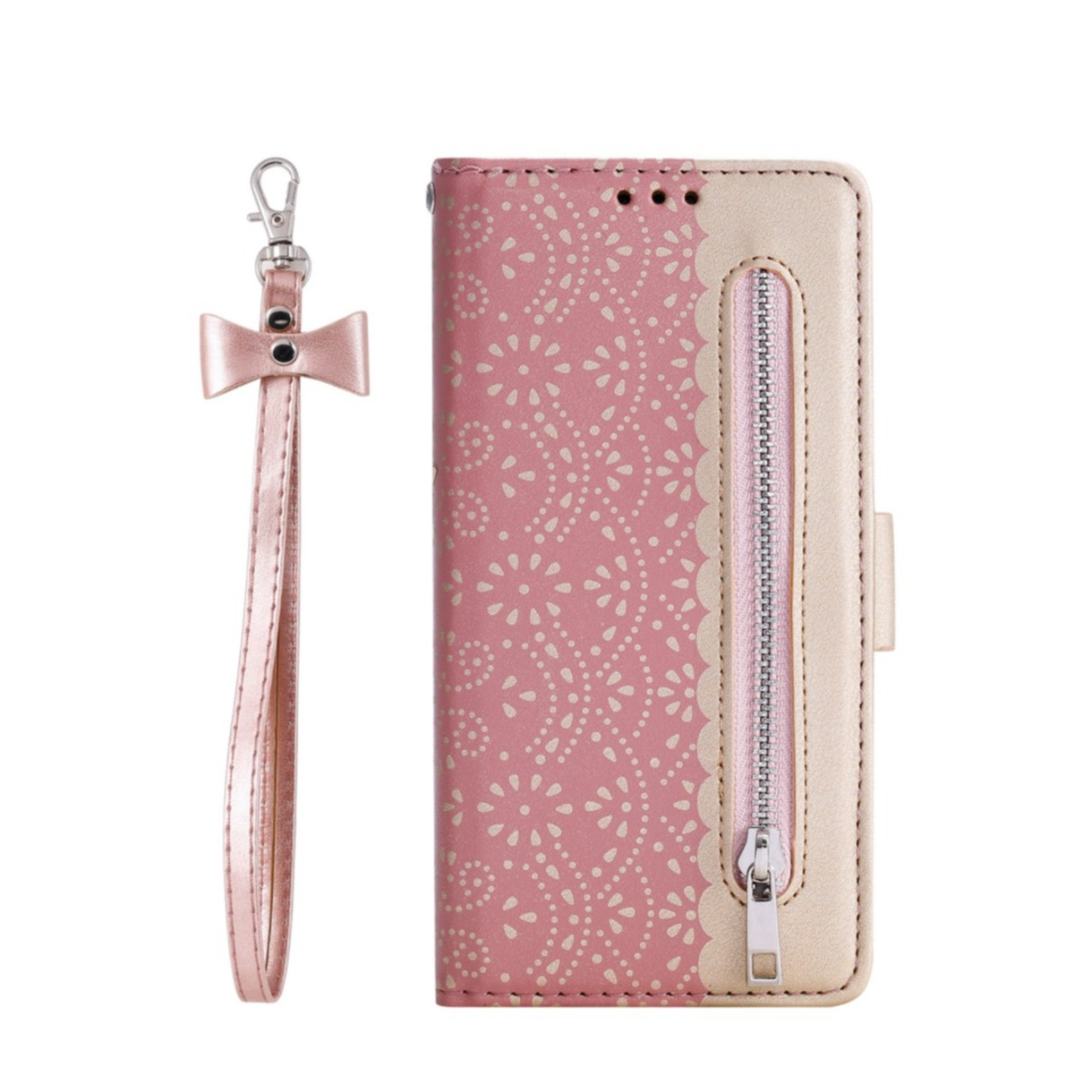 Image of Samsung Galaxy A53 5G Leder Tasche Flip Cover mit Reissverschluss - Rosa / Gold bei Apfelkiste.ch