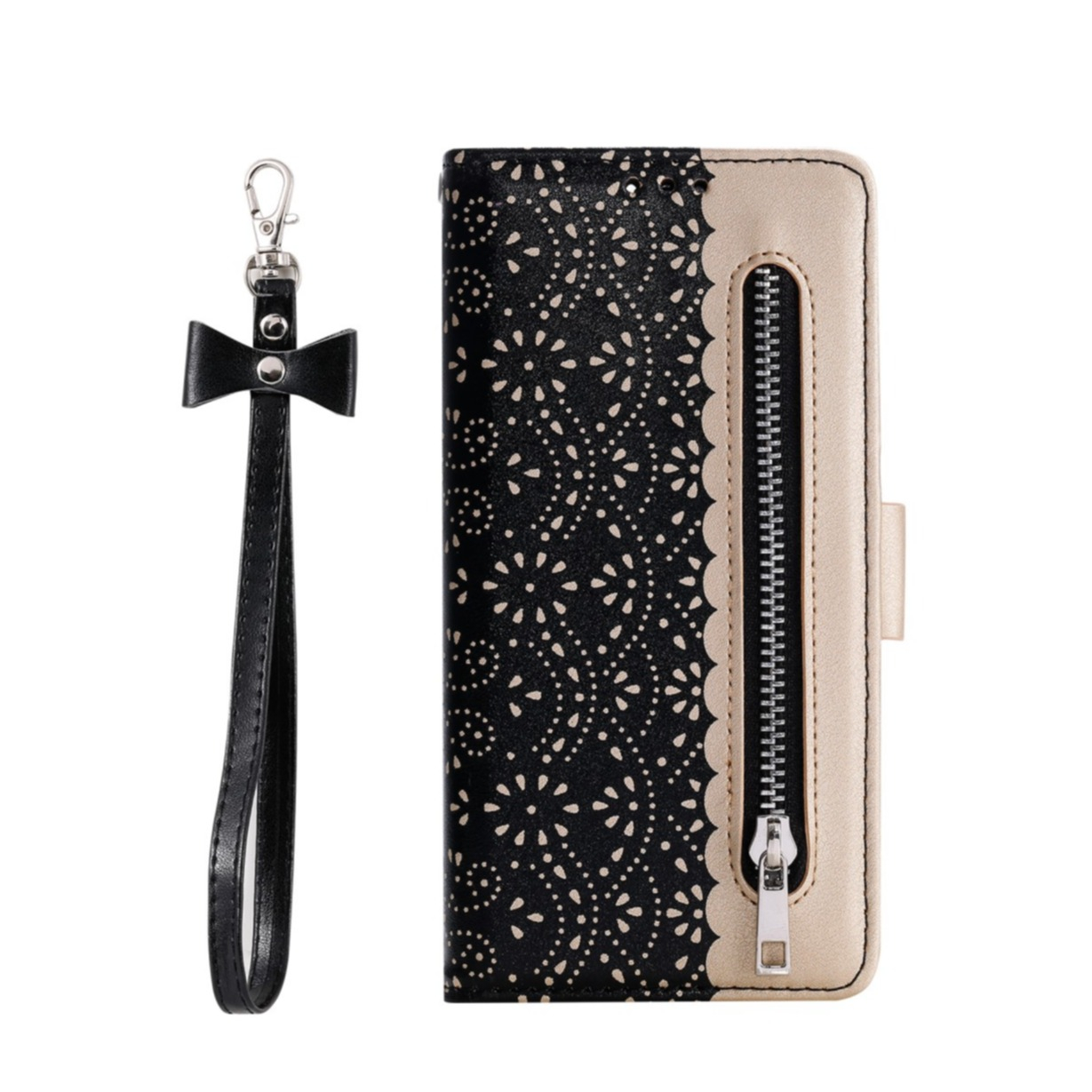 Image of Samsung Galaxy A53 5G Leder Tasche Flip Cover mit Reissverschluss - Schwarz / Gold bei Apfelkiste.ch