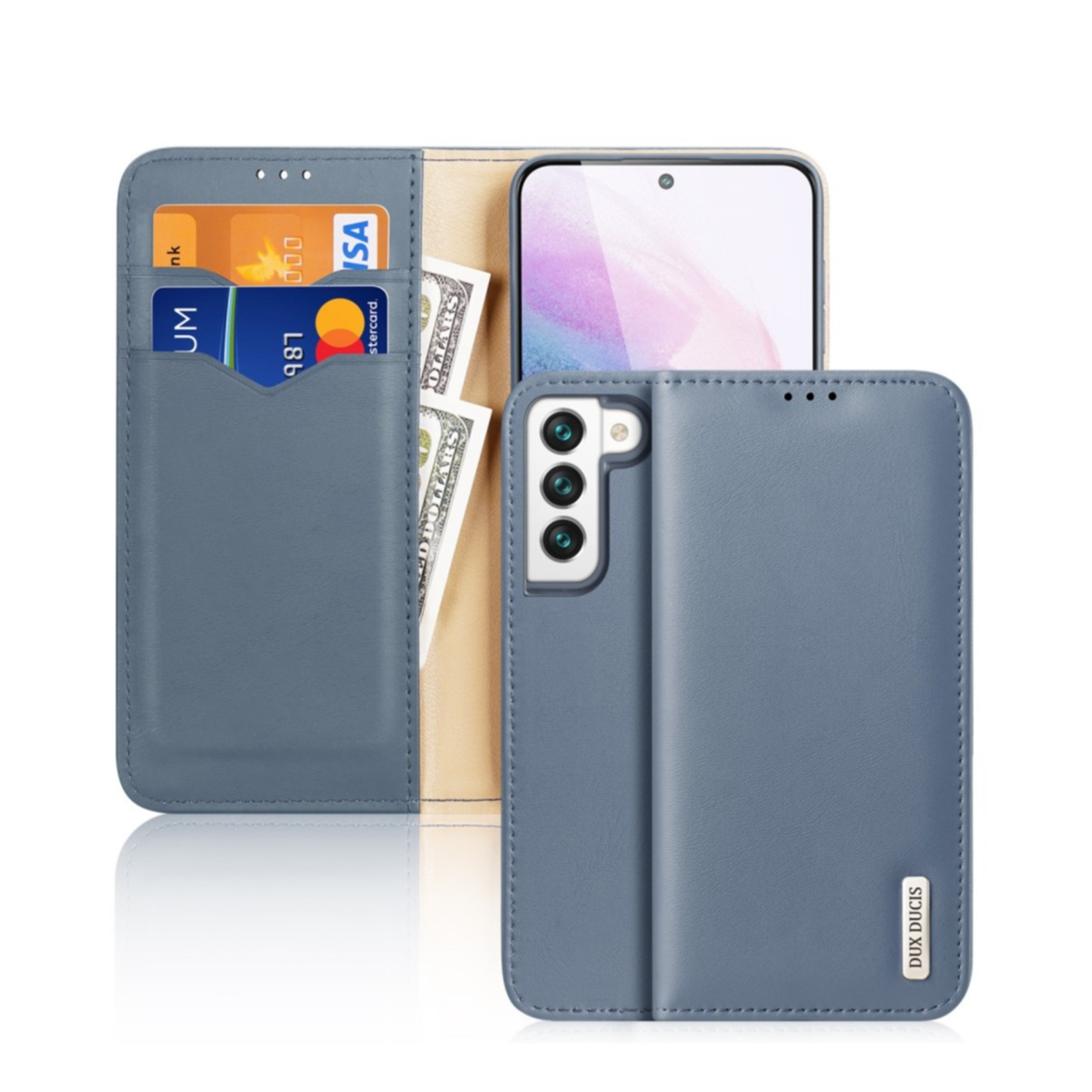 Image of Dux Ducis - Samsung Galaxy S22 5G Flip Wallet Cover Echtleder Tasche (RFID Schutz) - Blau bei Apfelkiste.ch