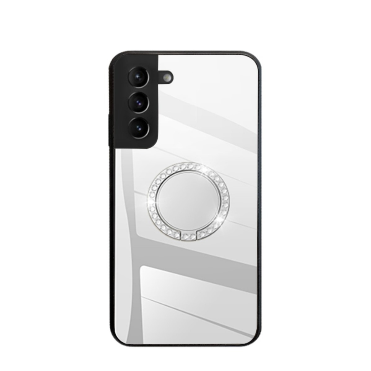 Image of Samsung Galaxy S22 5G Hybrid Hardcase Hülle + Magnetischer Kickstand Haltering mit Spiegel - Silber bei Apfelkiste.ch