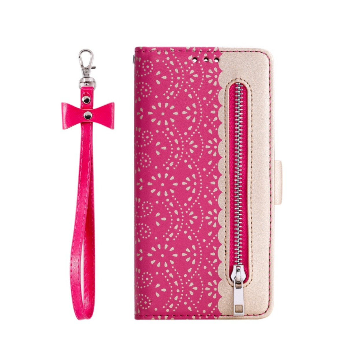 Image of Samsung Galaxy S22 5G Leder Tasche Flip Cover mit Reissverschluss - Pink / Gold bei Apfelkiste.ch