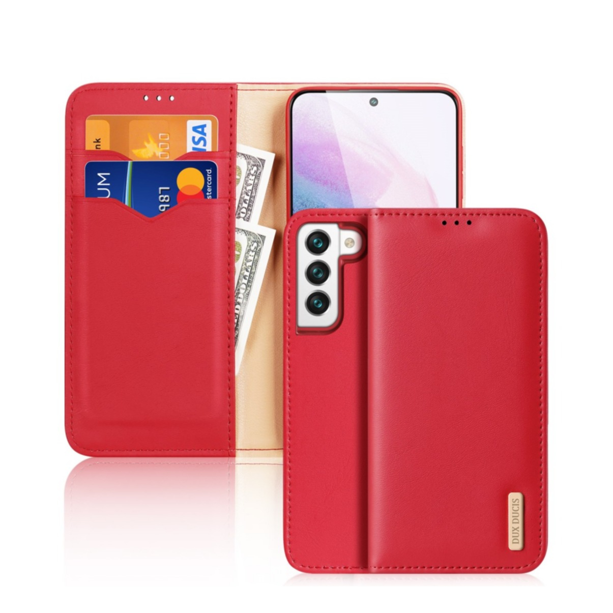 Image of Dux Ducis - Samsung Galaxy S22+ Plus 5G Flip Wallet Cover Echtleder Tasche (RFID Schutz) - Rot bei Apfelkiste.ch