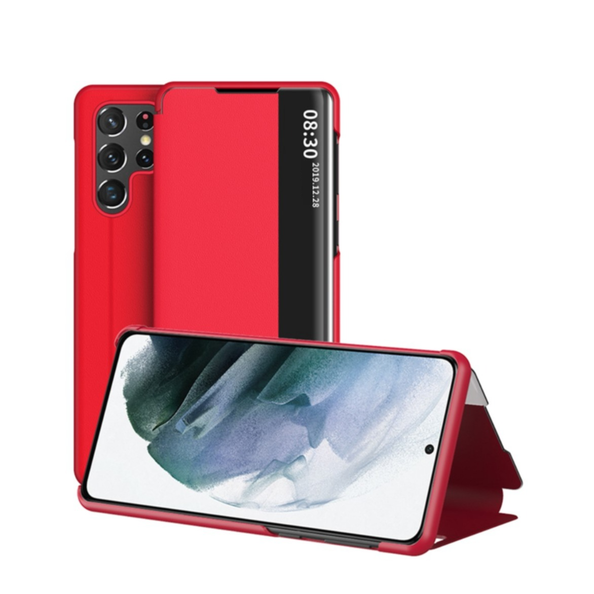 Image of Samsung Galaxy S22 Ultra 5G Leder Hülle Slim Window View Flip Case - Rot bei Apfelkiste.ch
