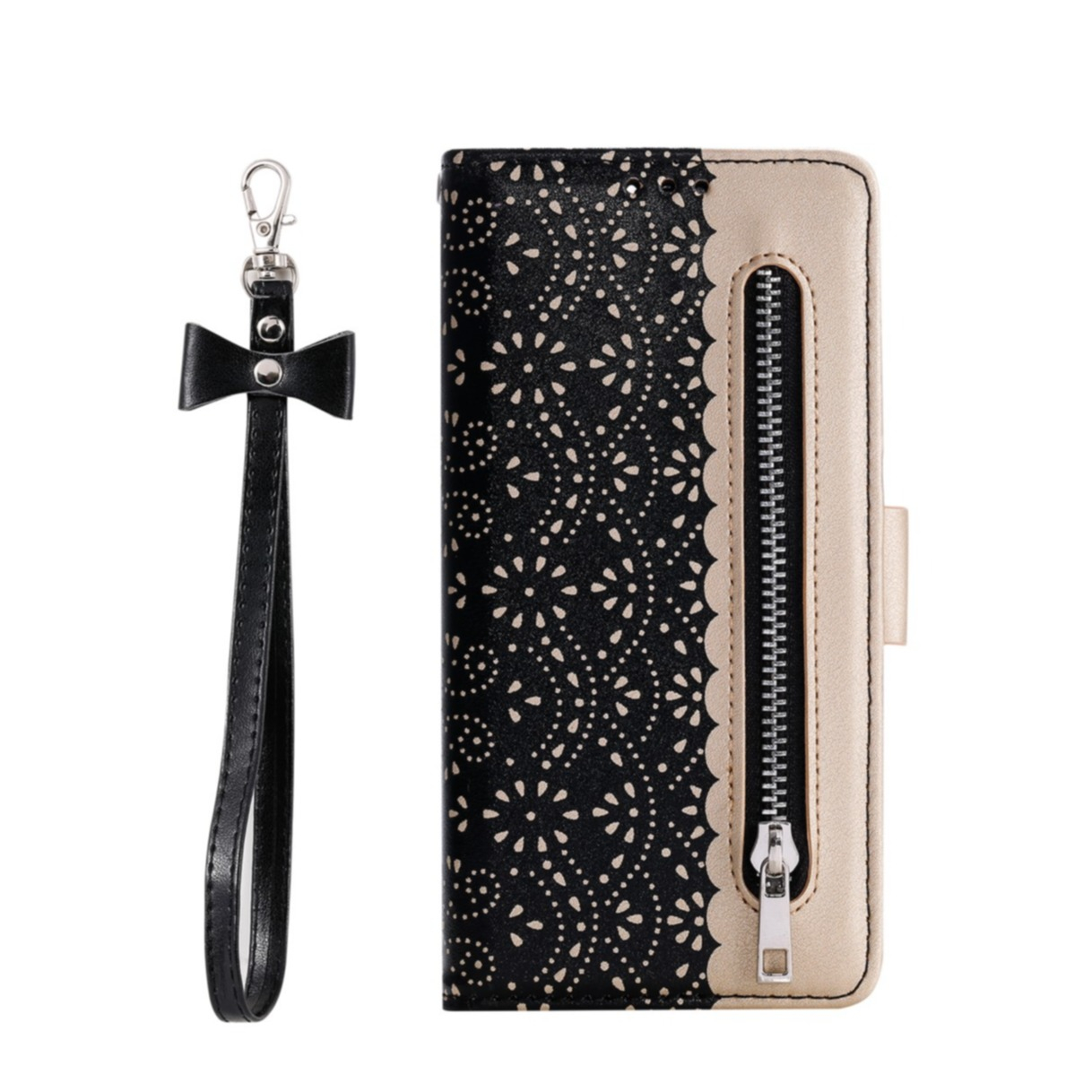 Image of Samsung Galaxy S22 Ultra 5G Leder Tasche Flip Cover mit Reissverschluss - Schwarz / Gold bei Apfelkiste.ch