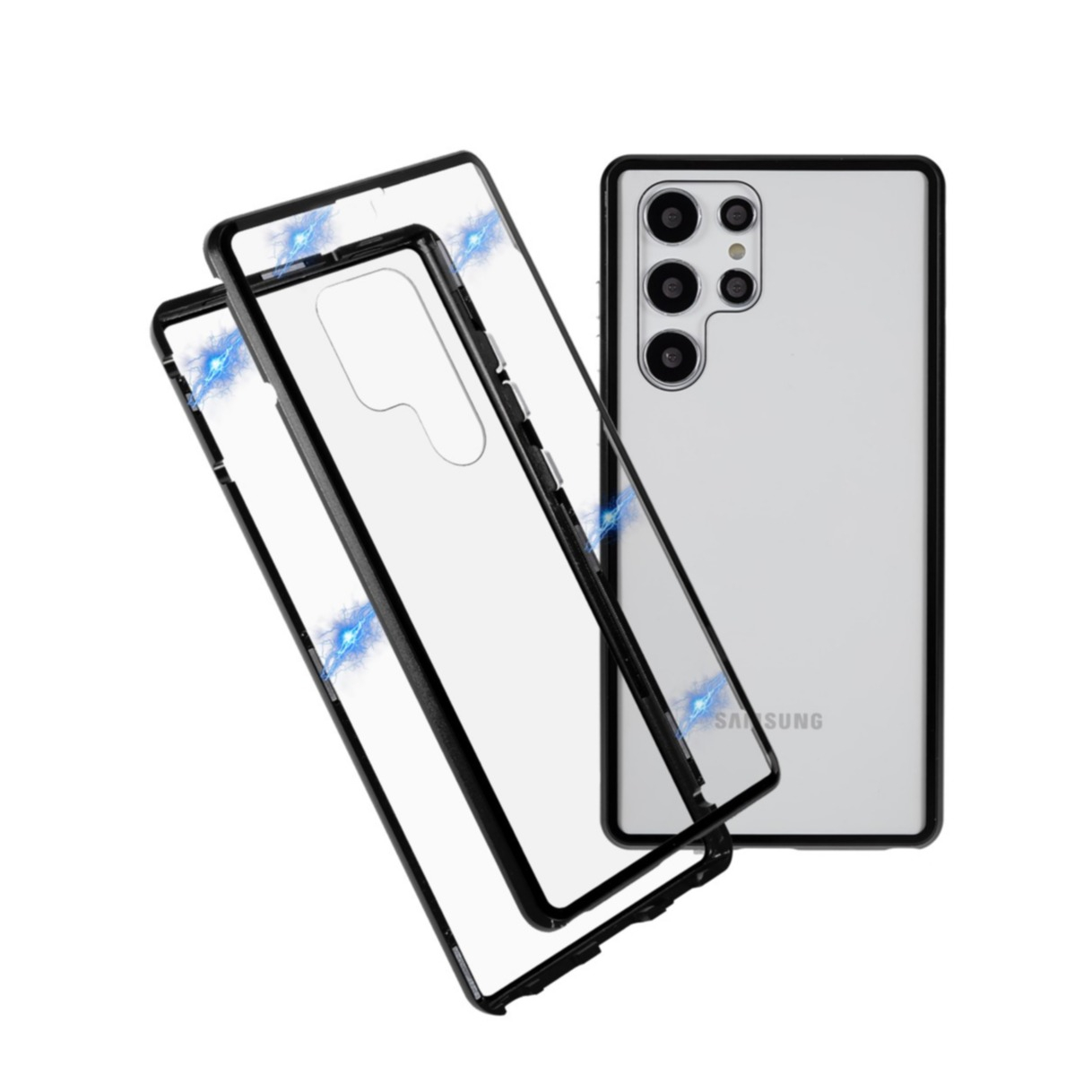 Image of Samsung Galaxy S22 Ultra 5G Magnetische Alu Schutzhülle mit Panzer Glas Backcover + Displayschutz (Magnet-Technologie) - Schwarz bei Apfelkiste.ch