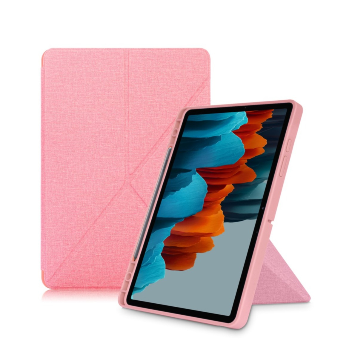 Image of Samsung Galaxy Tab S7 FE 5G Leder Tasche Smart Cover Origami Flip Case - Rosa bei Apfelkiste.ch