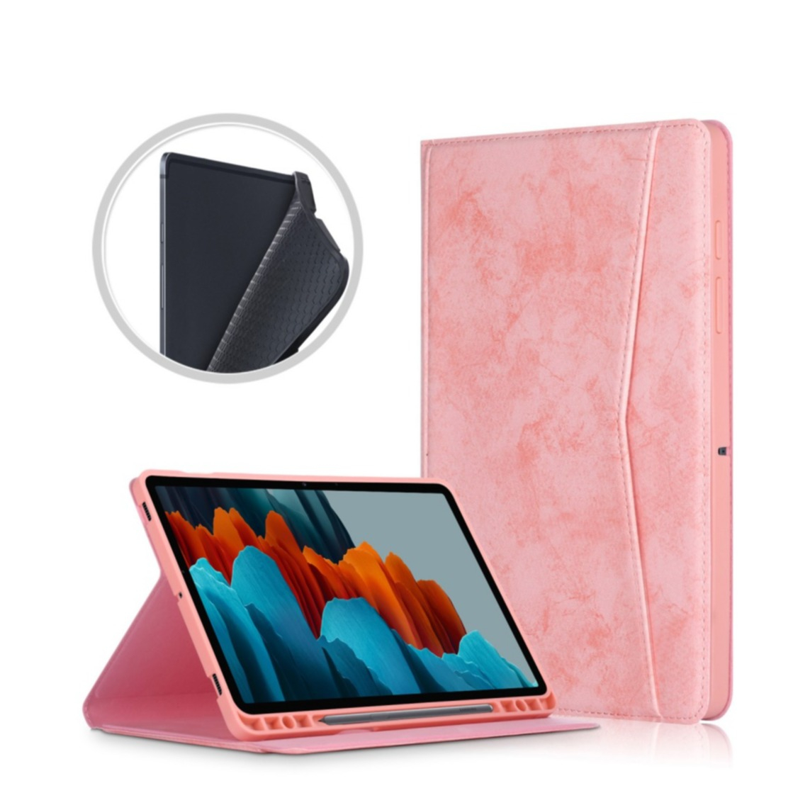 Image of Samsung Galaxy Tab S7 FE 5G Vintage Leder Tasche Smart Case Hülle S-Pen Halterung - Rosa bei Apfelkiste.ch