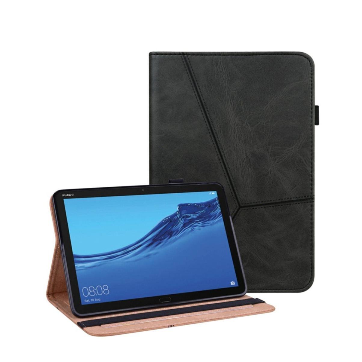Image of Huawei MediaPad M5 Lite 10.1" Vintage Leder Tasche Smart Case Wallet Etui mit Kartenfächern - Schwarz bei Apfelkiste.ch