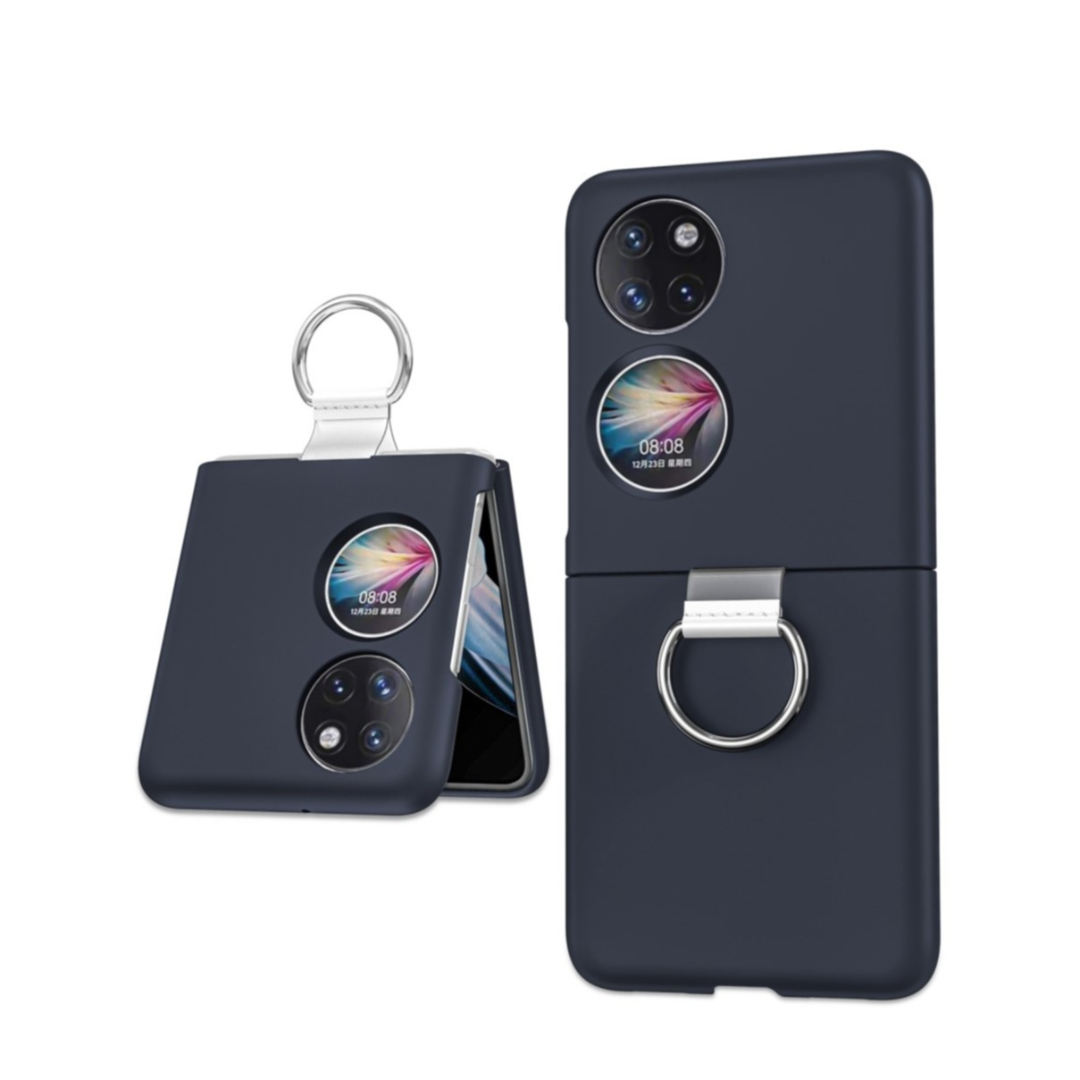 Image of Huawei P50 Pocket Hardcase Schutzhülle + Metall Haltering - Dunkelblau bei Apfelkiste.ch