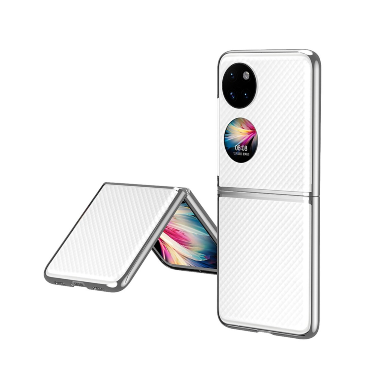 Image of Huawei P50 Pocket Hardcase Hülle mit Galvanisiertem Rahmen - Silber / Transparent bei Apfelkiste.ch
