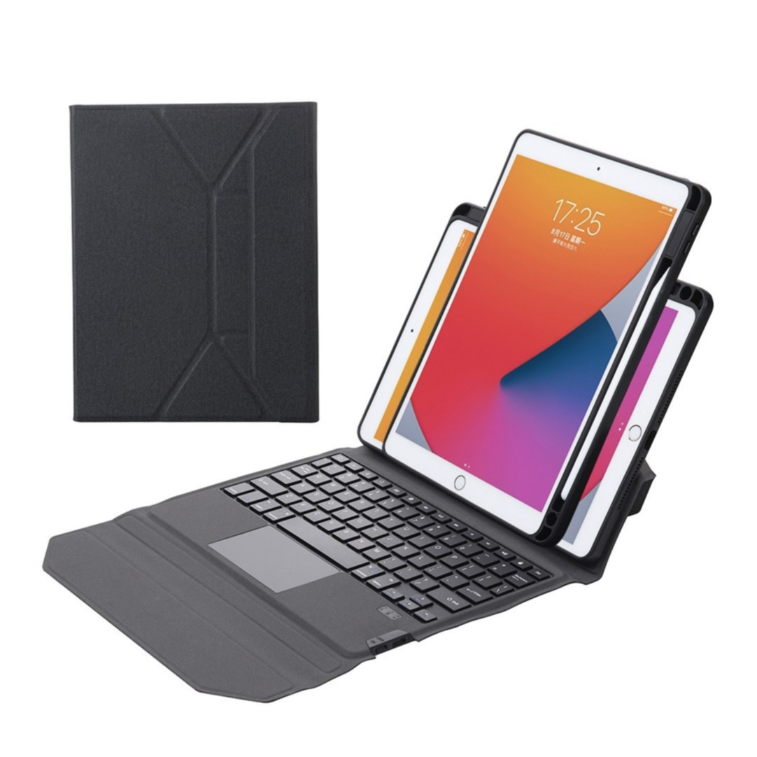 Image of iPad 10.2" (2021/2020/2019) / iPad Air 10.5" (2019) / iPad Pro 10.5" Leder Tasche mit abnehmbarer Schutzhülle + Bluetooth Tastatur + Pencil Halterung (QWERTY) - Schwarz bei Apfelkiste.ch