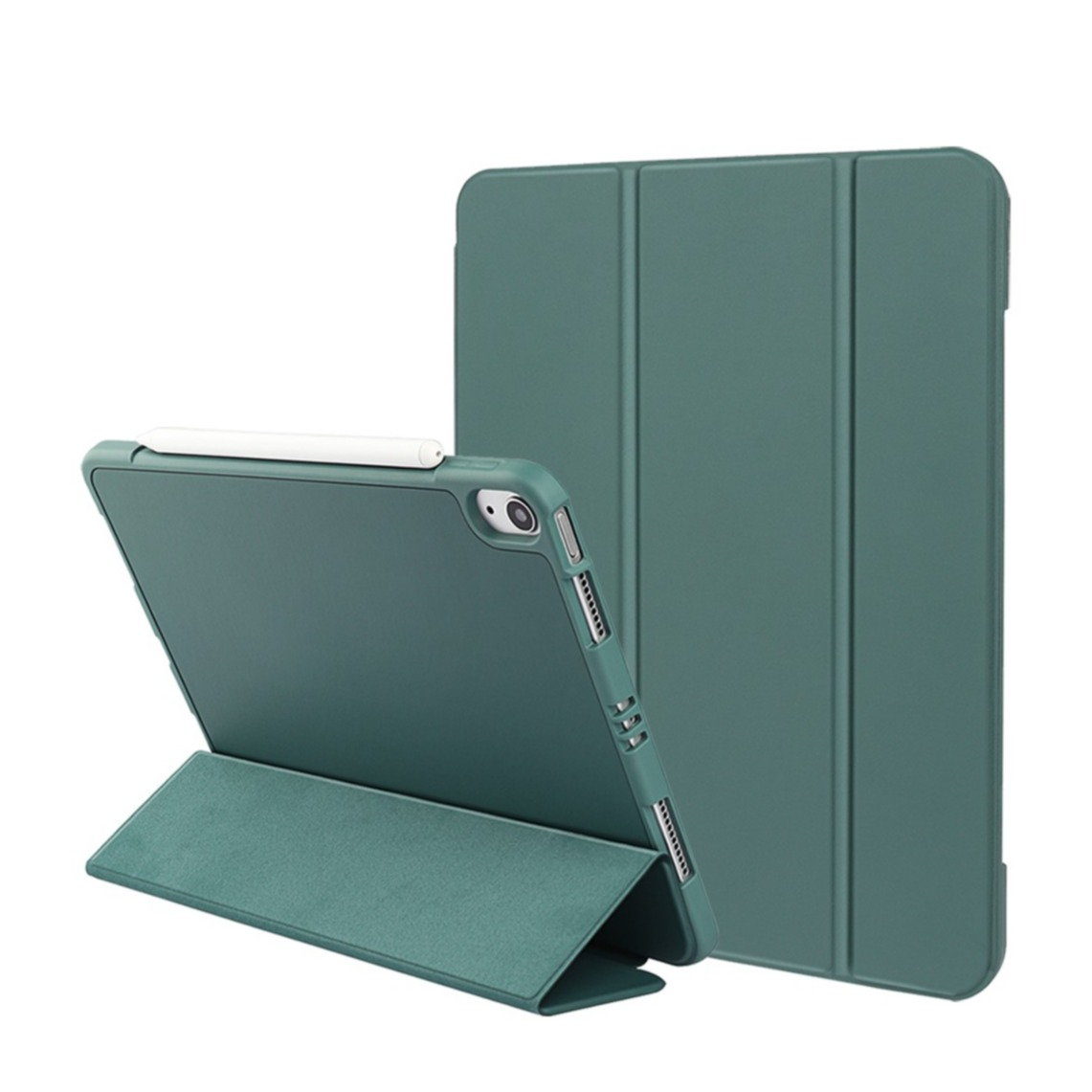 Image of iPad Air 10.9" (2022/2020) Leder Tasche Smart Case Hülle + S-Pen Halterung - Dunkelgrün bei Apfelkiste.ch