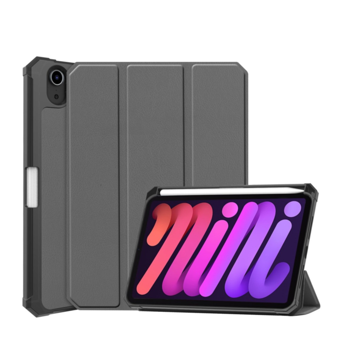 Image of iPad Mini 6 (2021) Leder Tasche Smart Cover Hülle - Grau bei Apfelkiste.ch