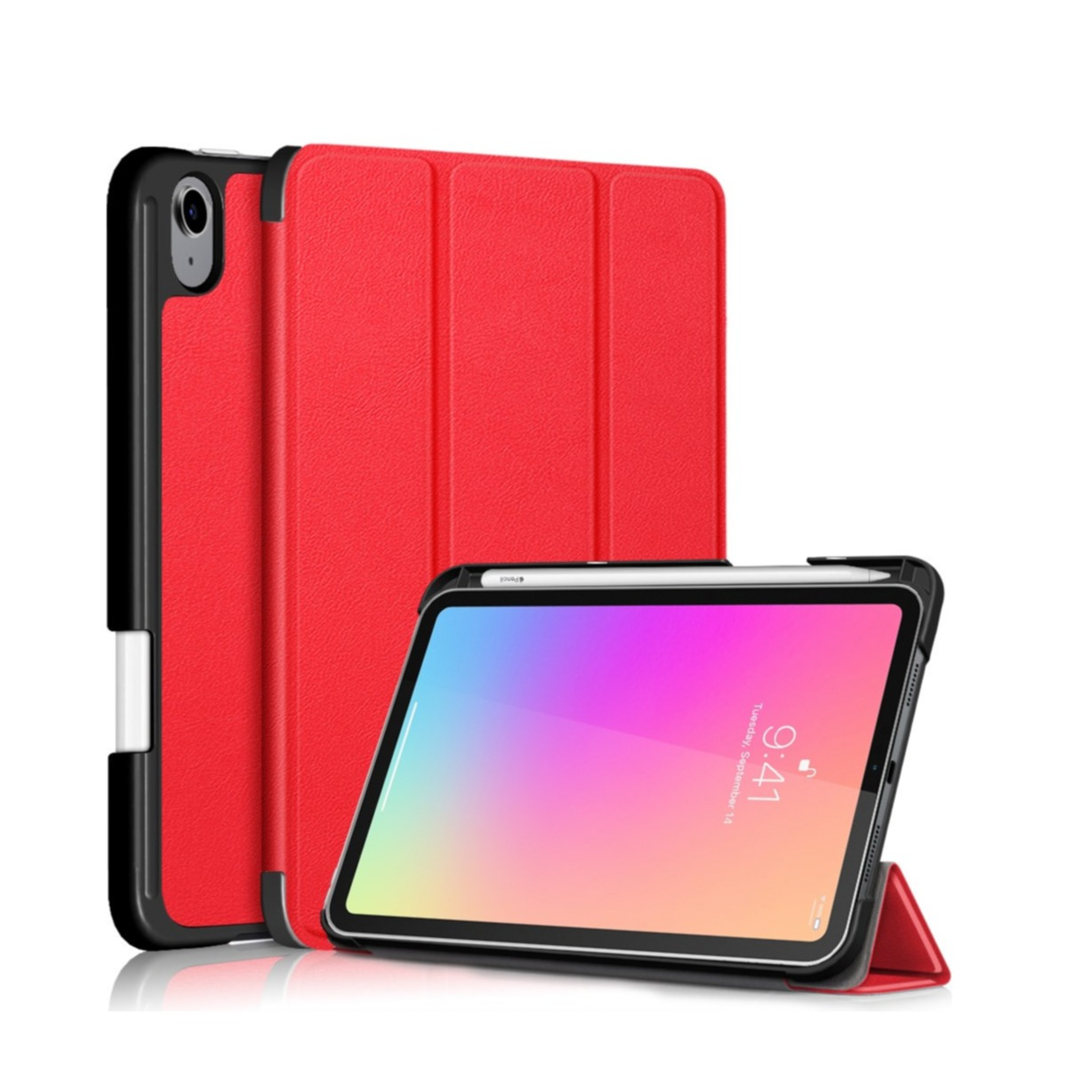 Image of iPad Mini 6 (2021) Leder Tasche Smart Case Hülle + Apple Pencil Halterung - Rot bei Apfelkiste.ch