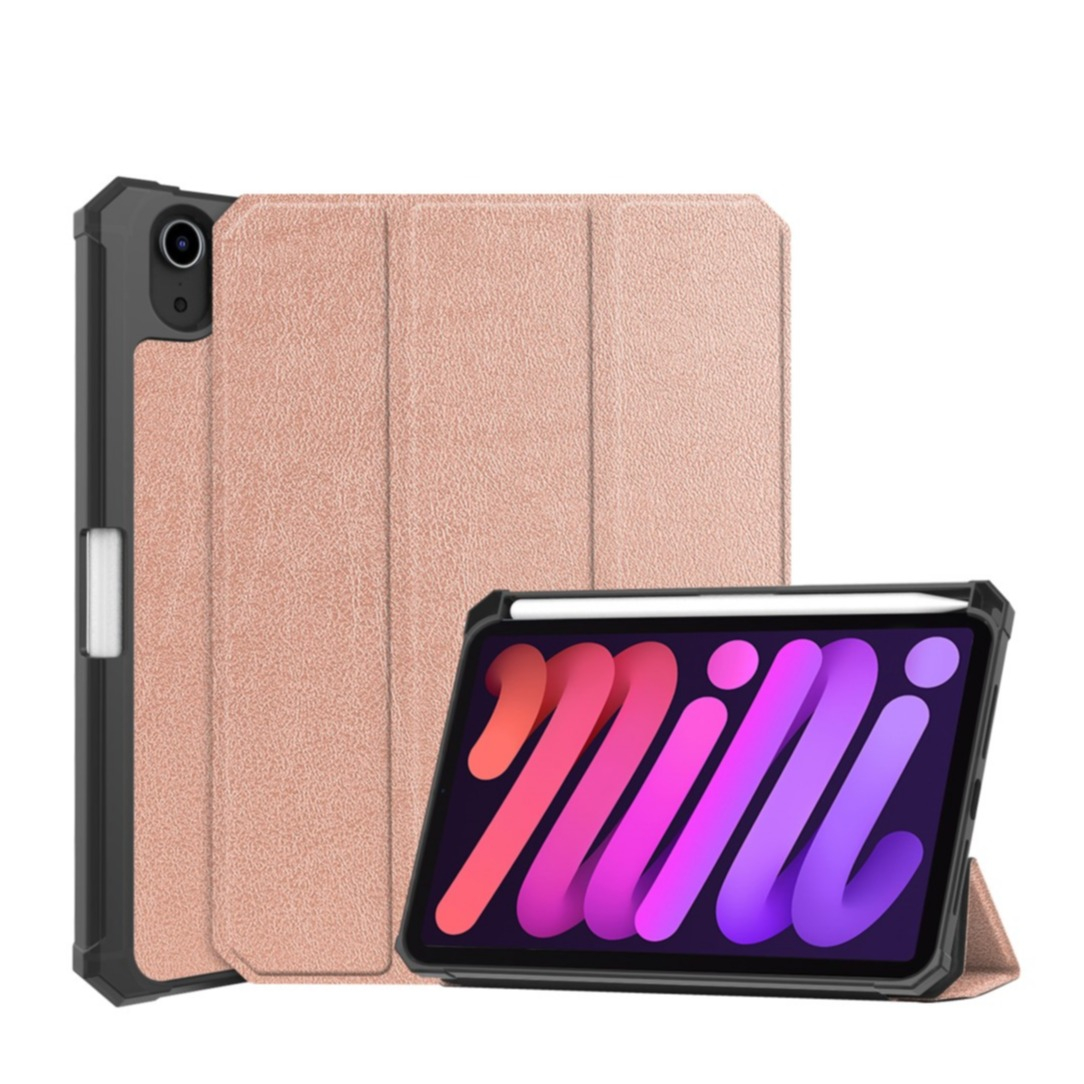 Image of iPad Mini 6 (2021) Leder Tasche Smart Cover Hülle - Roségold bei Apfelkiste.ch