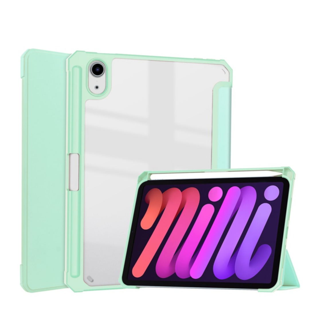 Image of iPad Mini 6 (2021) Smart Cover Hybrid Hülle + Apple Pencil Halterung - Mint / Transparent bei Apfelkiste.ch