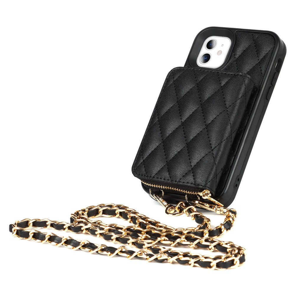 iPhone 11 Necklace Leder Hülle Wallet in Schwarz