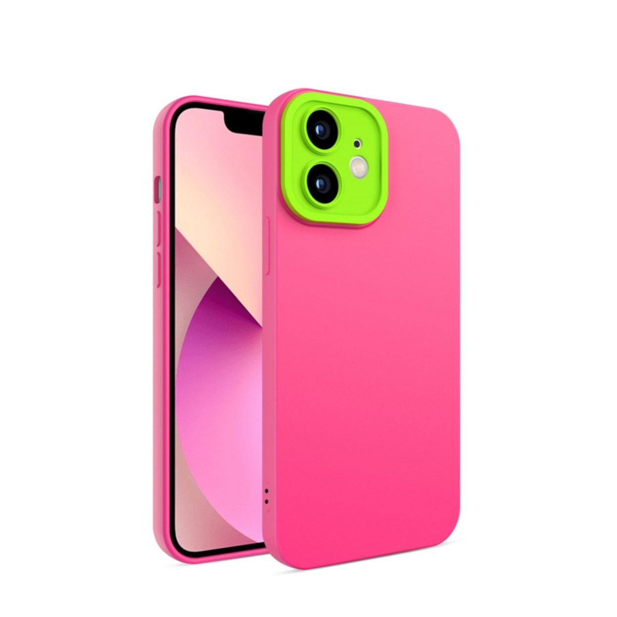 Image of iPhone 12 Gummi Case Soft Touch Hülle + Kameraschutz - Pink / Grün bei Apfelkiste.ch