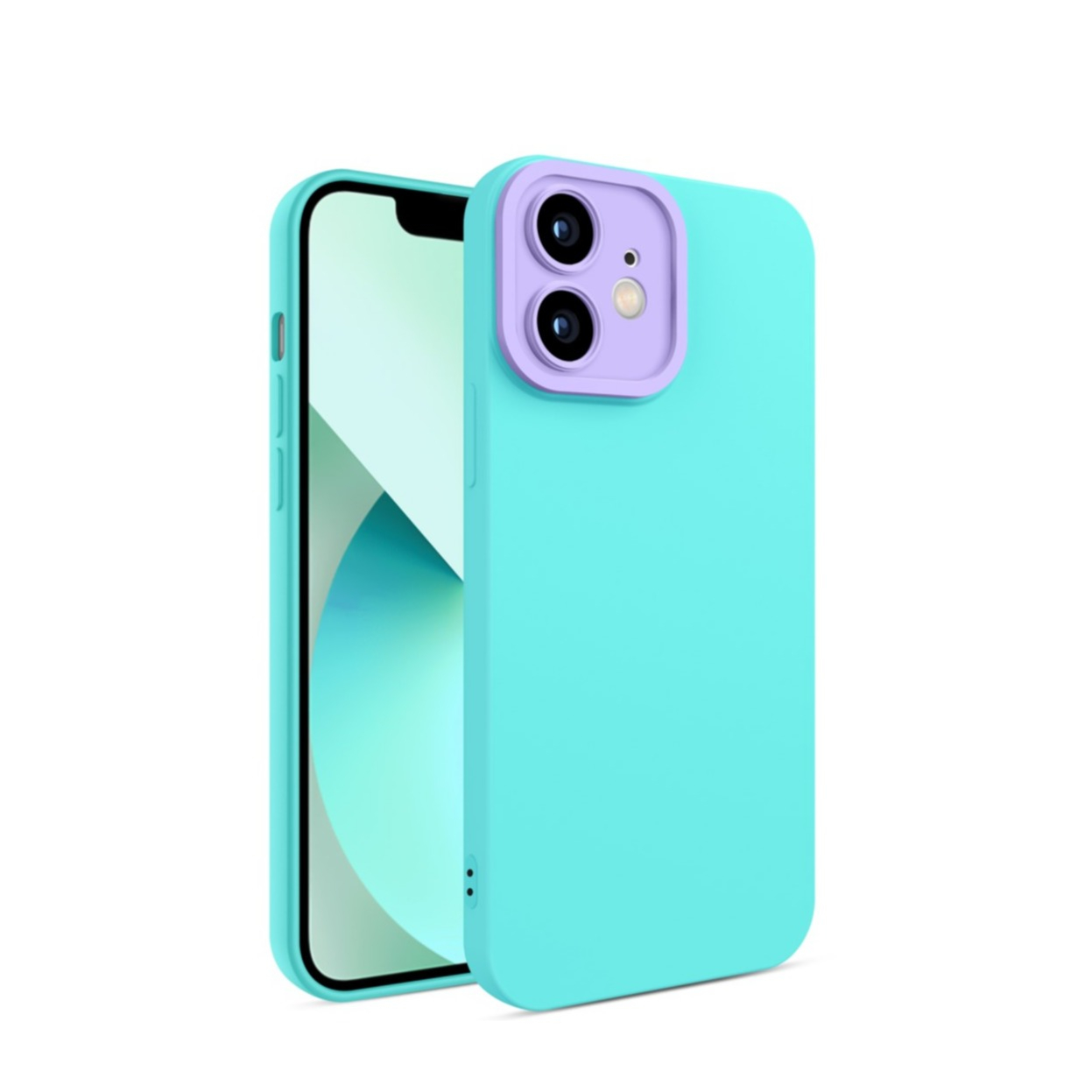 Image of iPhone 12 Gummi Case Soft Touch Hülle + Kameraschutz - Türkis / Lila bei Apfelkiste.ch