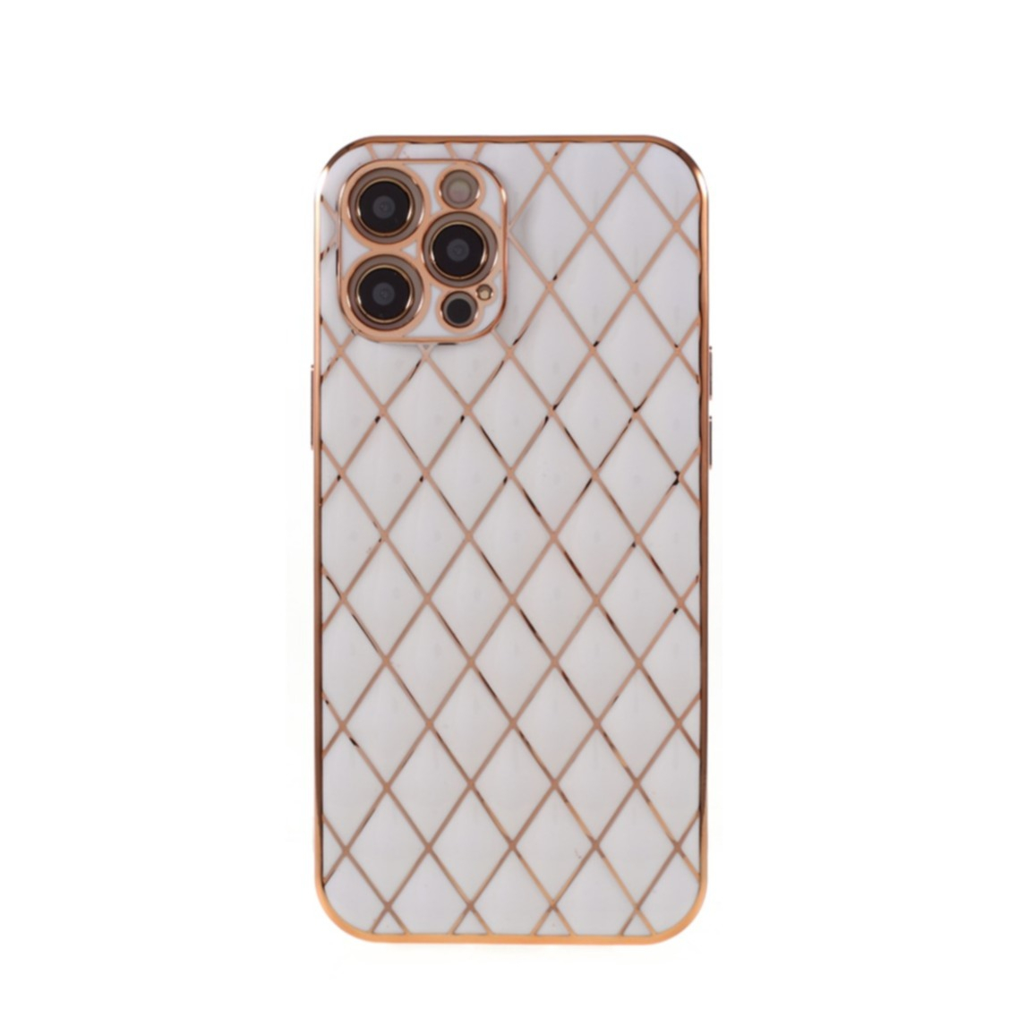 Image of iPhone 12 Pro Gummi Case Hülle Galvanisierter Rahmen mit Rautenmuster - Weiss / Roségold bei Apfelkiste.ch