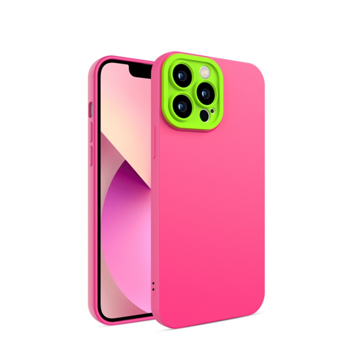 Image of iPhone 12 Pro Max Gummi Case Soft Touch Hülle + Kameraschutz - Pink / Grün bei Apfelkiste.ch