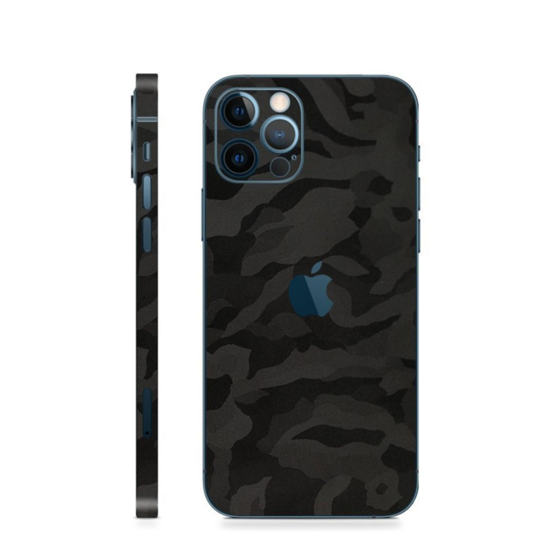 Image of (5-tlg. Set) iPhone 12 Pro Skin Sticker PVC Klebefolie Camouflage (4x Rahmen / 1x Rückseite) - Schwarz bei Apfelkiste.ch