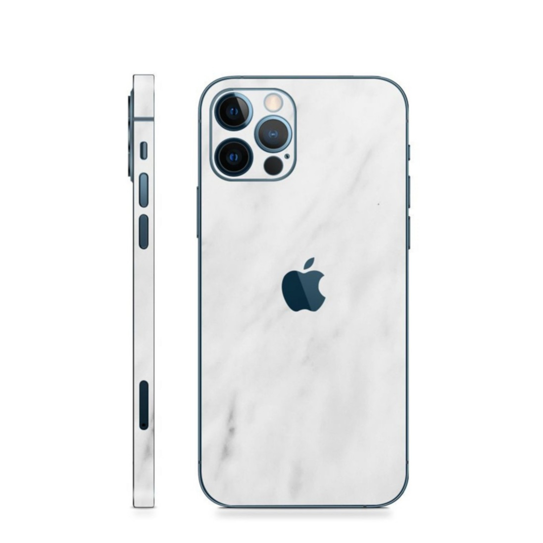 Image of (5-tlg. Set) iPhone 12 Pro Skin Sticker PVC Klebefolie Marble Marmor (4x Rahmen / 1x Rückseite) - Weiss bei Apfelkiste.ch