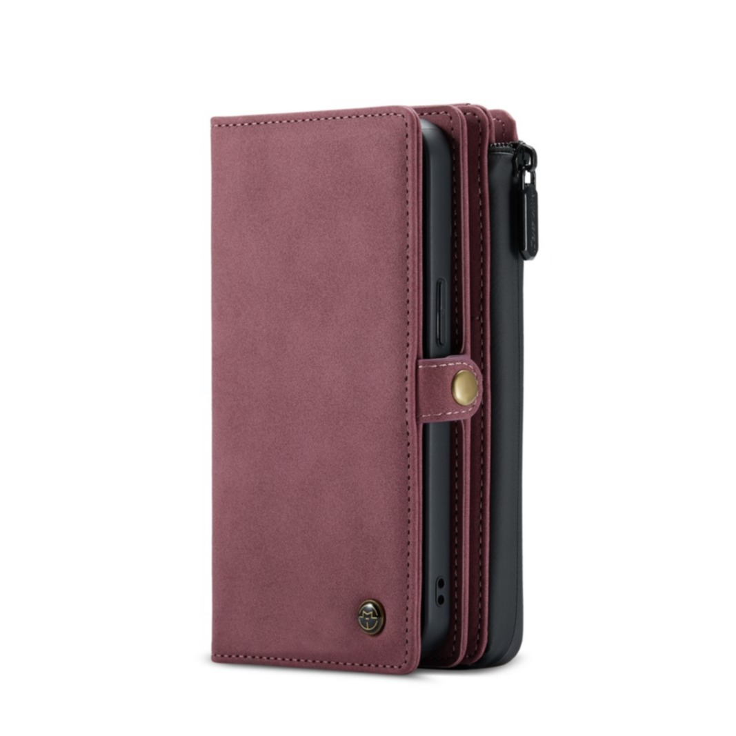 Image of Caseme - iPhone 13 Mini 3in1 Leder Tasche + Magnet Hardcase Karten Etui - Dunkelrot bei Apfelkiste.ch