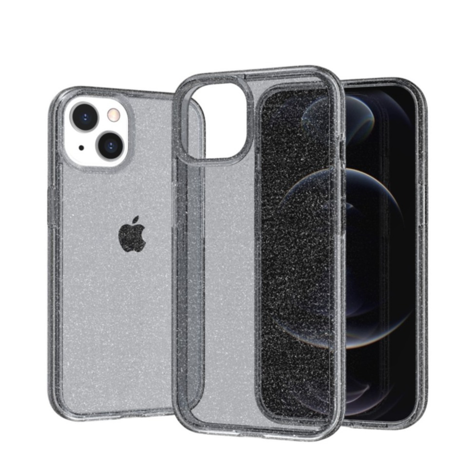 Image of iPhone 13 Mini Hybrid Hardcase Schutzhülle im Glitzer Design - Schwarz / Transparent bei Apfelkiste.ch