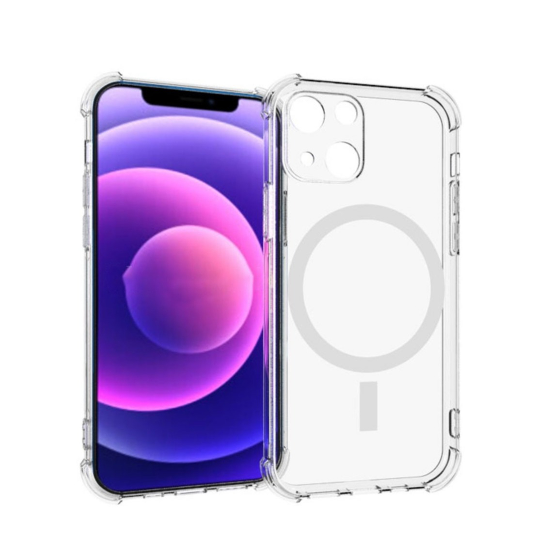 Image of iPhone 13 Mini MagSafe Hybrid Hülle TPU Bumper Air Cushion Fallschutz + Acryl Rückseite - Transparent bei Apfelkiste.ch