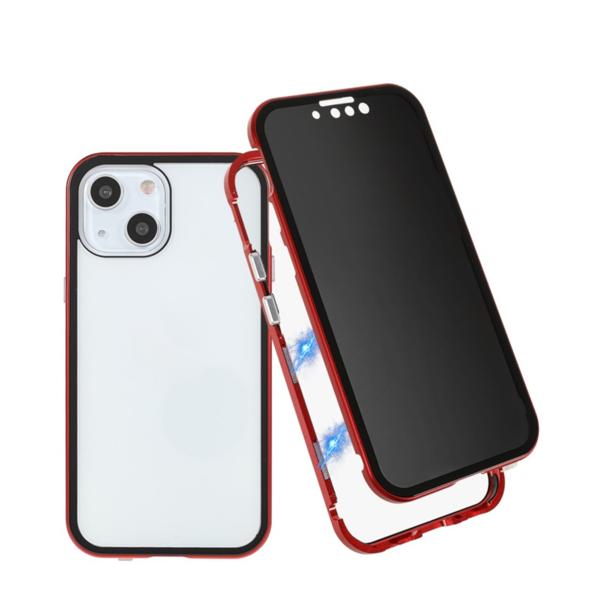 Image of iPhone 13 Mini Magnetische Alu Schutzhülle mit Panzer Glas Backcover + Privacy Displayschutz (Magnet-Technologie) - Rot bei Apfelkiste.ch