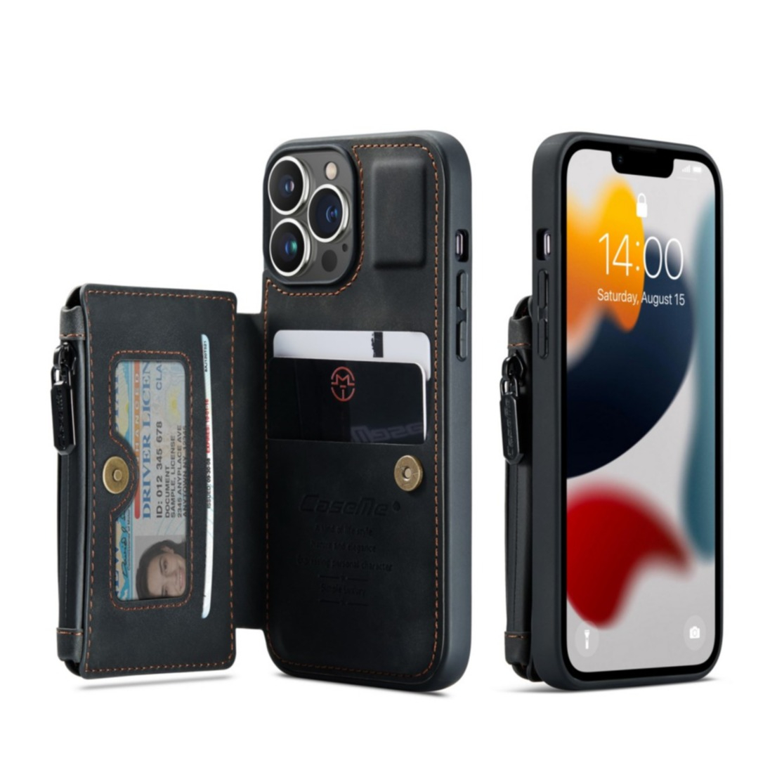 Image of Caseme - iPhone 13 Pro Leder Schutzhülle mit Münzbeutel + 3 Kartenfächern - Schwarz bei Apfelkiste.ch