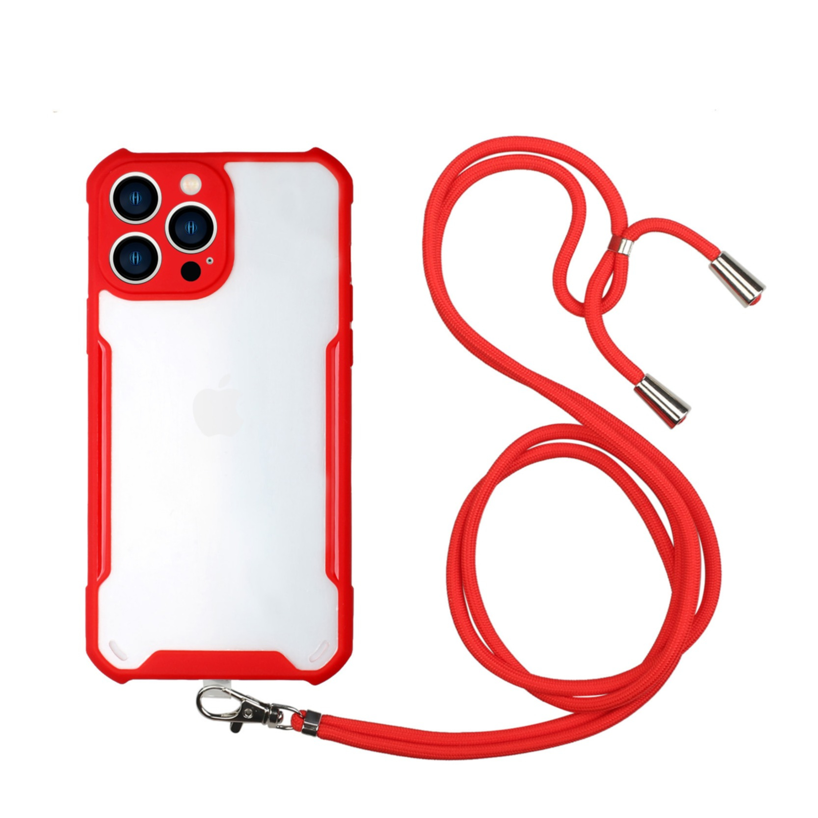 Image of iPhone 13 Pro Hybrid Hülle TPU Bumper Acryl Rückseite + Necklace Handykette (150cm) - Transparent / Rot bei Apfelkiste.ch