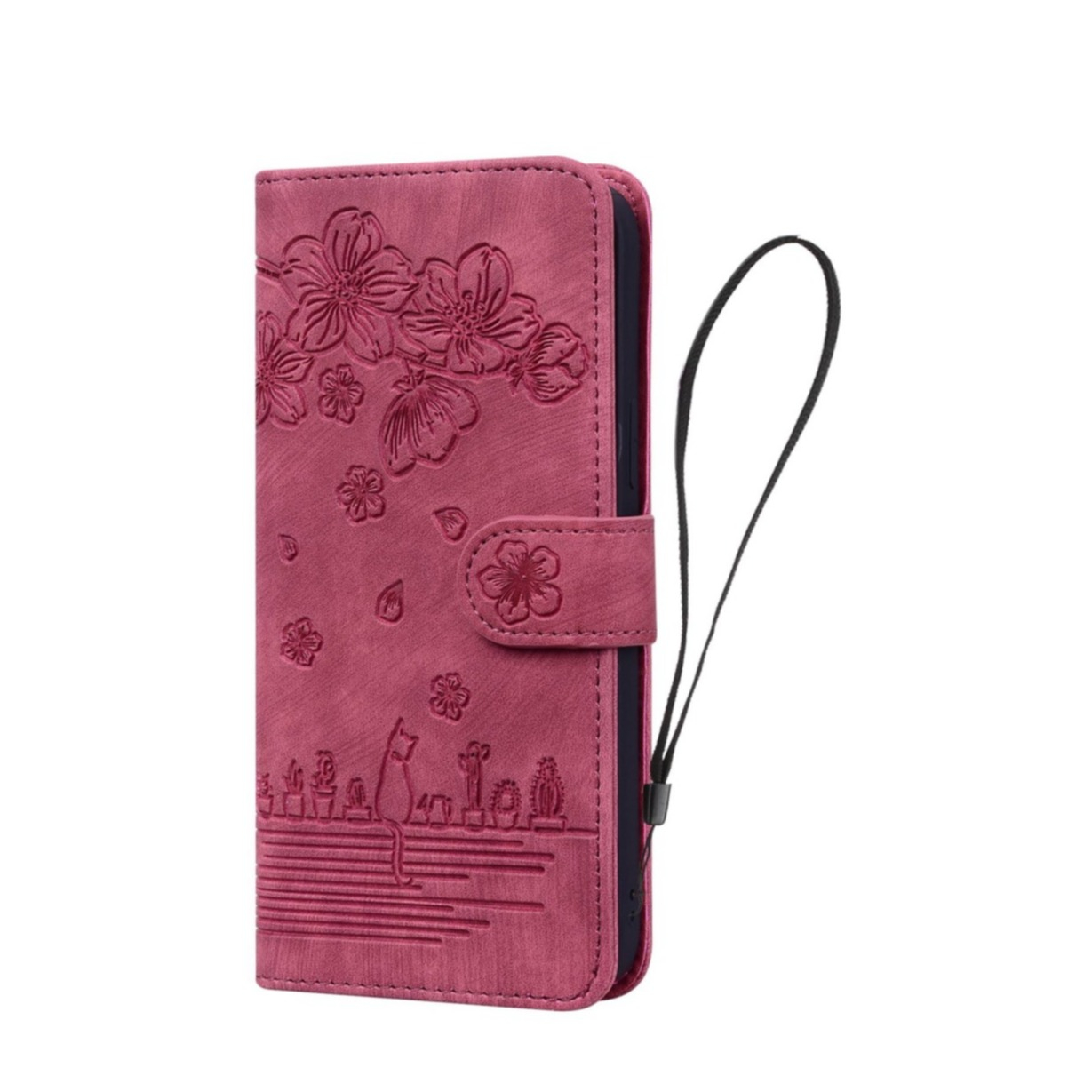 Image of iPhone 13 Pro Leder Tasche Flip Cover Katze & Blumen Imprint - Rot bei Apfelkiste.ch