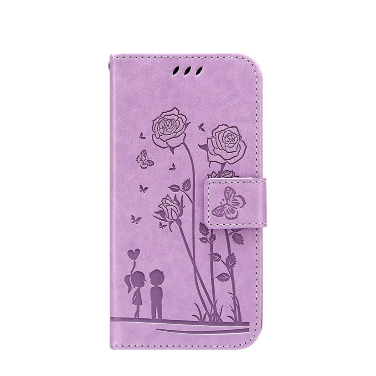 Image of iPhone 13 Pro Leder Tasche mit Kartenfach Love Roses - Lila bei Apfelkiste.ch