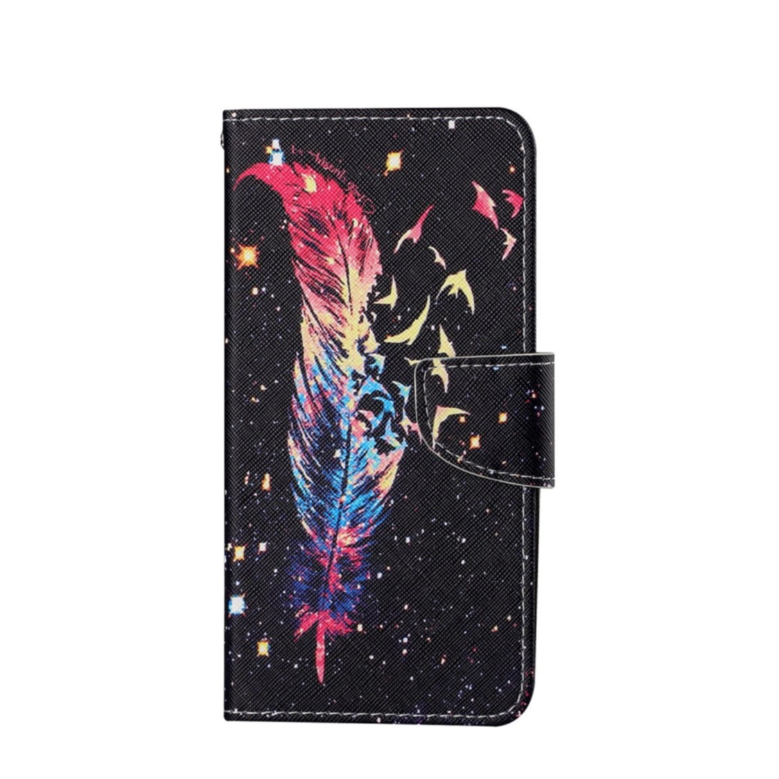 Image of iPhone 13 Pro Leder Tasche mit Kartenfach + Handschlaufe Feather & Birds - Bunt bei Apfelkiste.ch