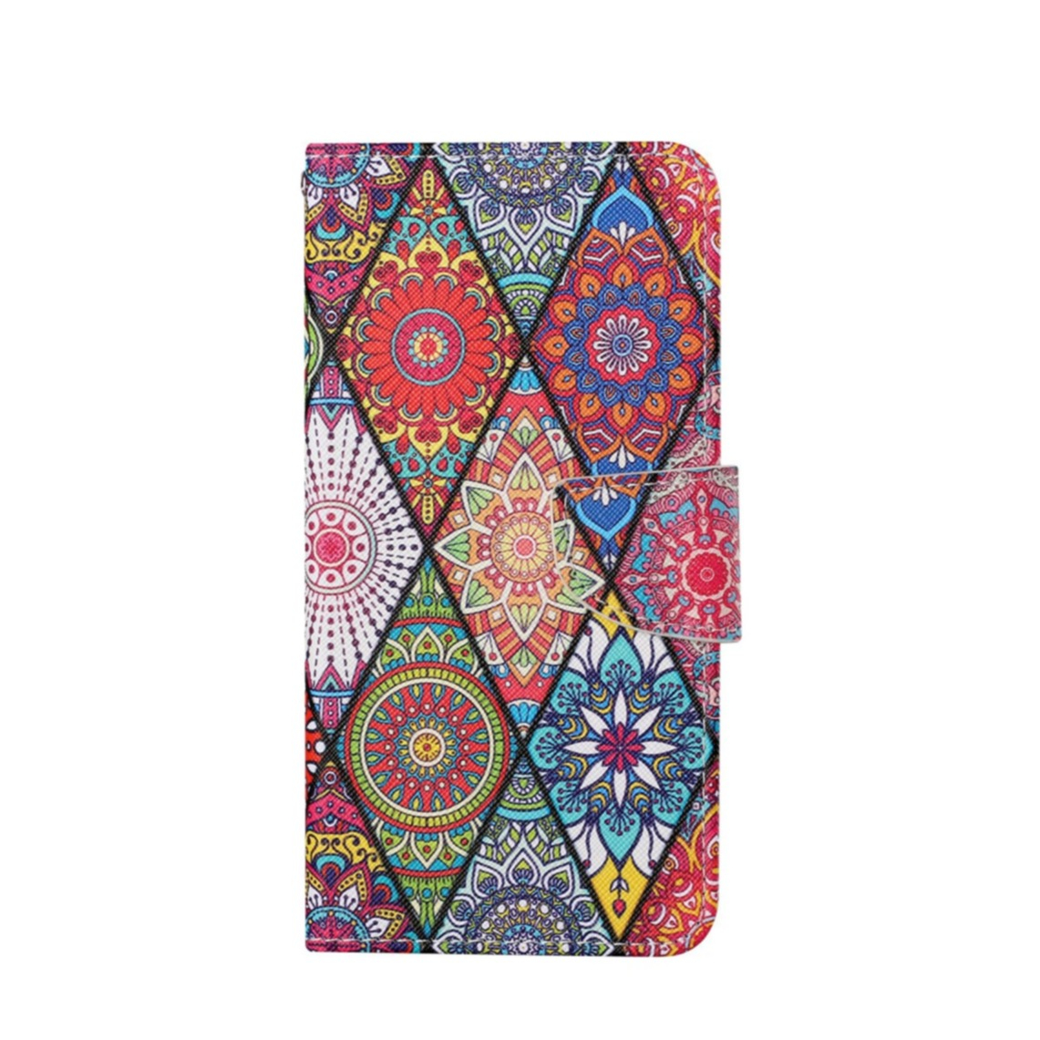 Image of iPhone 13 Pro Leder Tasche mit Kartenfach + Handschlaufe Geometrische Mandalas - Bunt bei Apfelkiste.ch