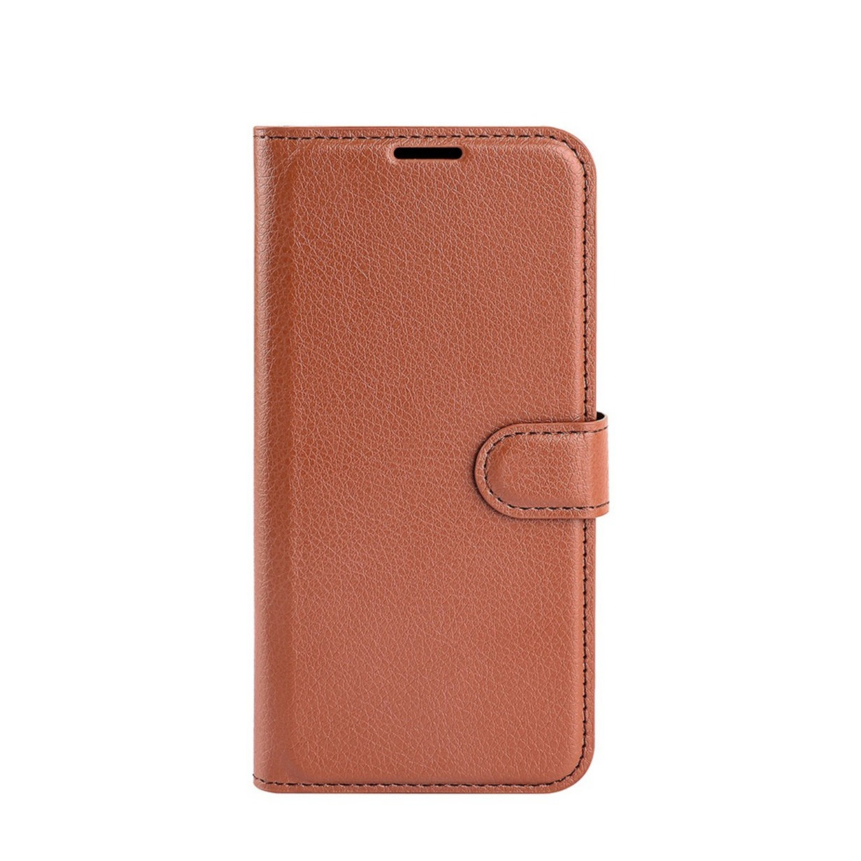 Image of iPhone 14 Max Leder Tasche Flip Cover Litchi Look - Braun bei Apfelkiste.ch