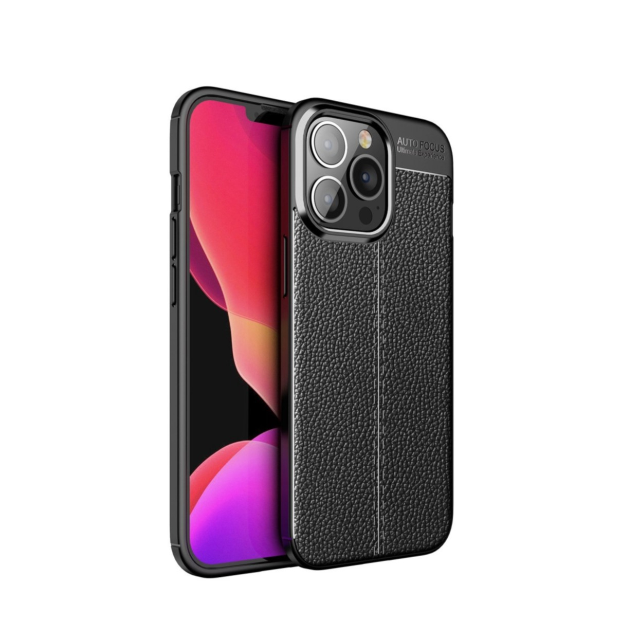 Image of iPhone 14 Pro Gummi Hülle Litchi Look - Schwarz bei Apfelkiste.ch