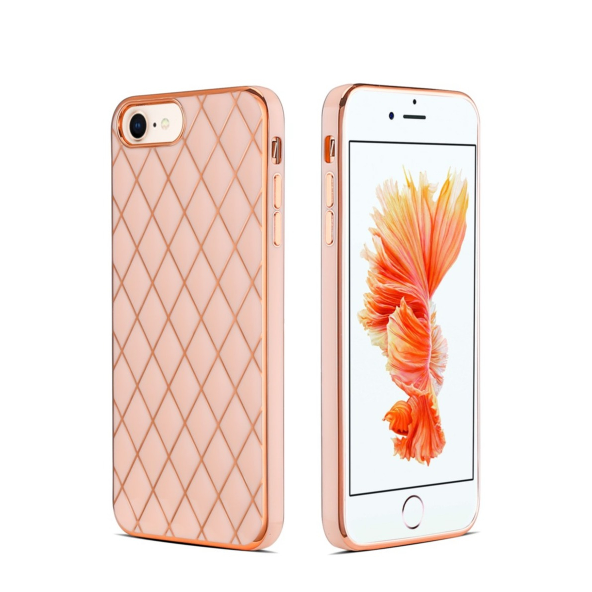 Image of iPhone SE (2022/2020) / 8 / 7 / 6S Gummi Case Hülle Galvanisierter Rahmen mit Rautenmuster - Rosa / Roségold bei Apfelkiste.ch
