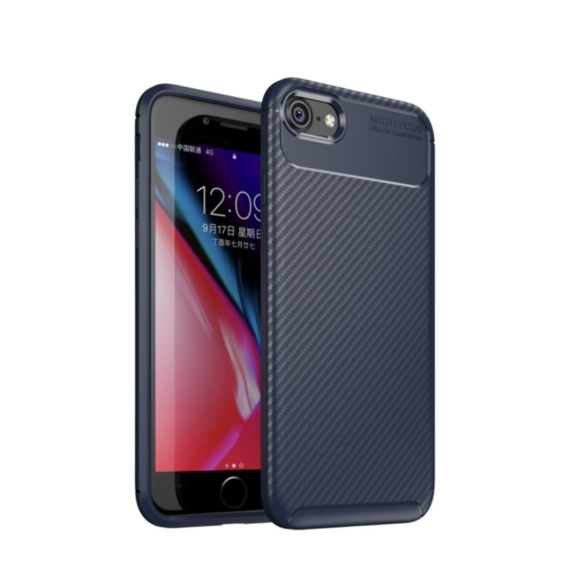 Image of iPhone SE (2022/2020) / 8 / 7 / 6S Gummi Case Schutzhülle mit Air Cushion Fallschutz im Carbon Look - Dunkelblau bei Apfelkiste.ch