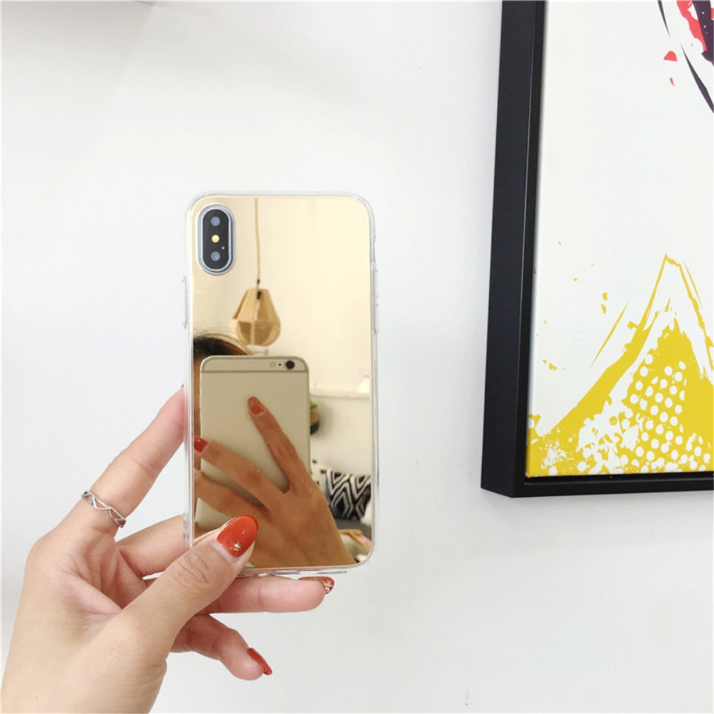 Image of iPhone Xs / X Galvanisierte Gummi Case Hülle mit Spiegel - Gold bei Apfelkiste.ch