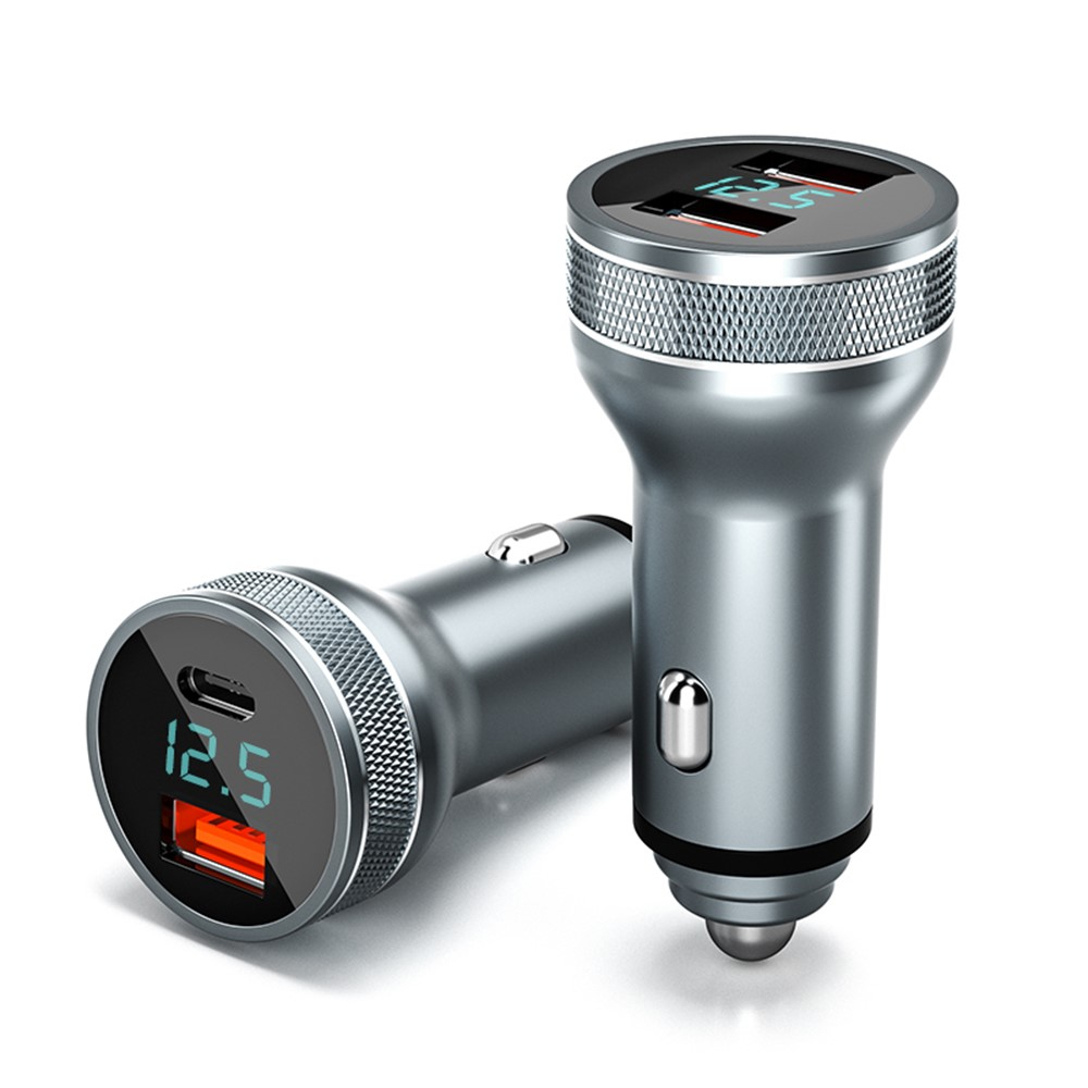 Image of KUULAA - (36W) PD Aluminium Universal USB / USB C KFZ Auto Ladegerät mit Digital Display + Power Delivery 3.0 + Quick Charge 3.0 - Grau bei Apfelkiste.ch
