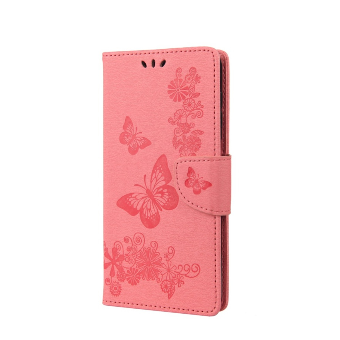 Image of Nokia G21 Leder Tasche Flip Cover Schmetterlinge und Blumen - Rosa bei Apfelkiste.ch