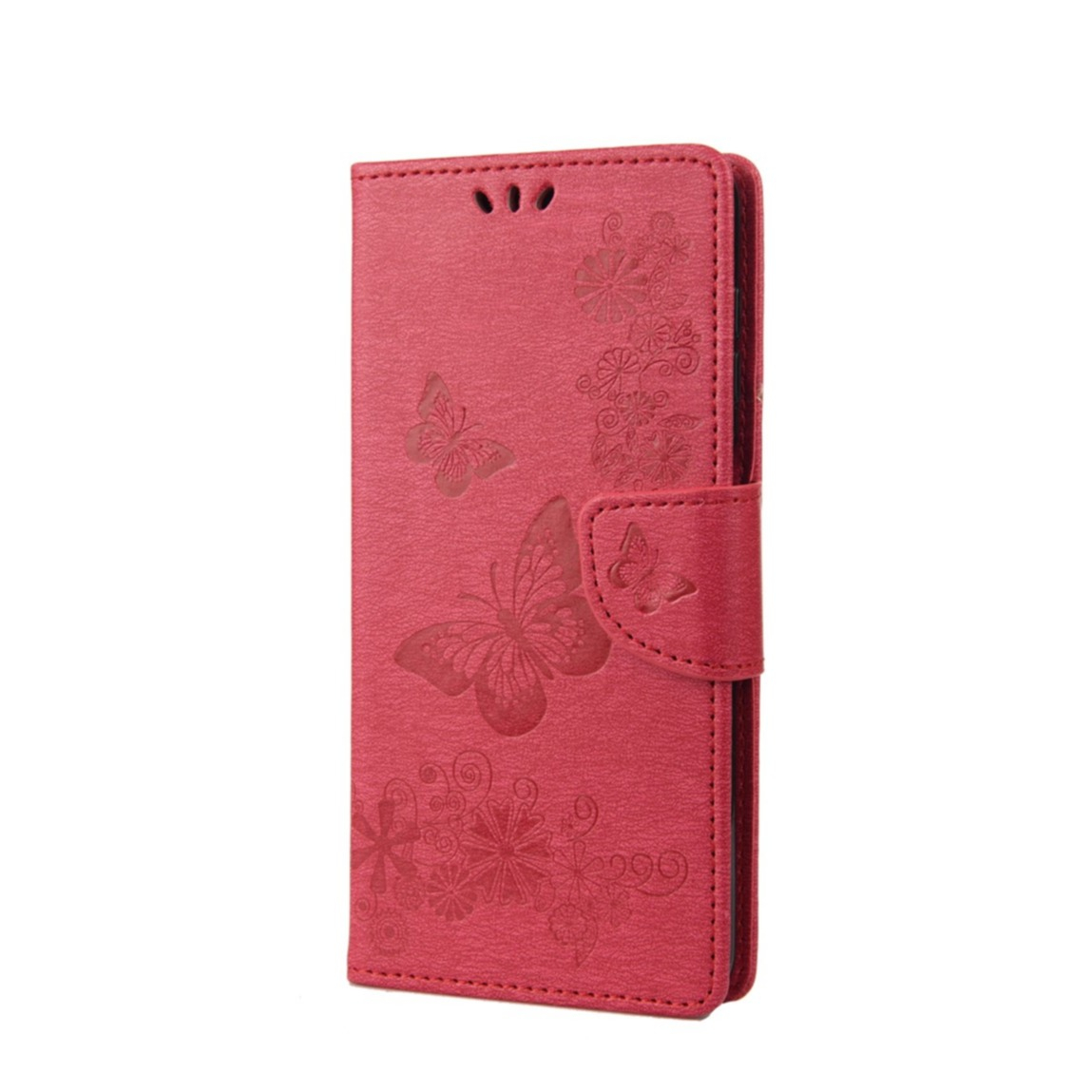 Image of Nokia G21 Leder Tasche Flip Cover Schmetterlinge und Blumen - Rot bei Apfelkiste.ch