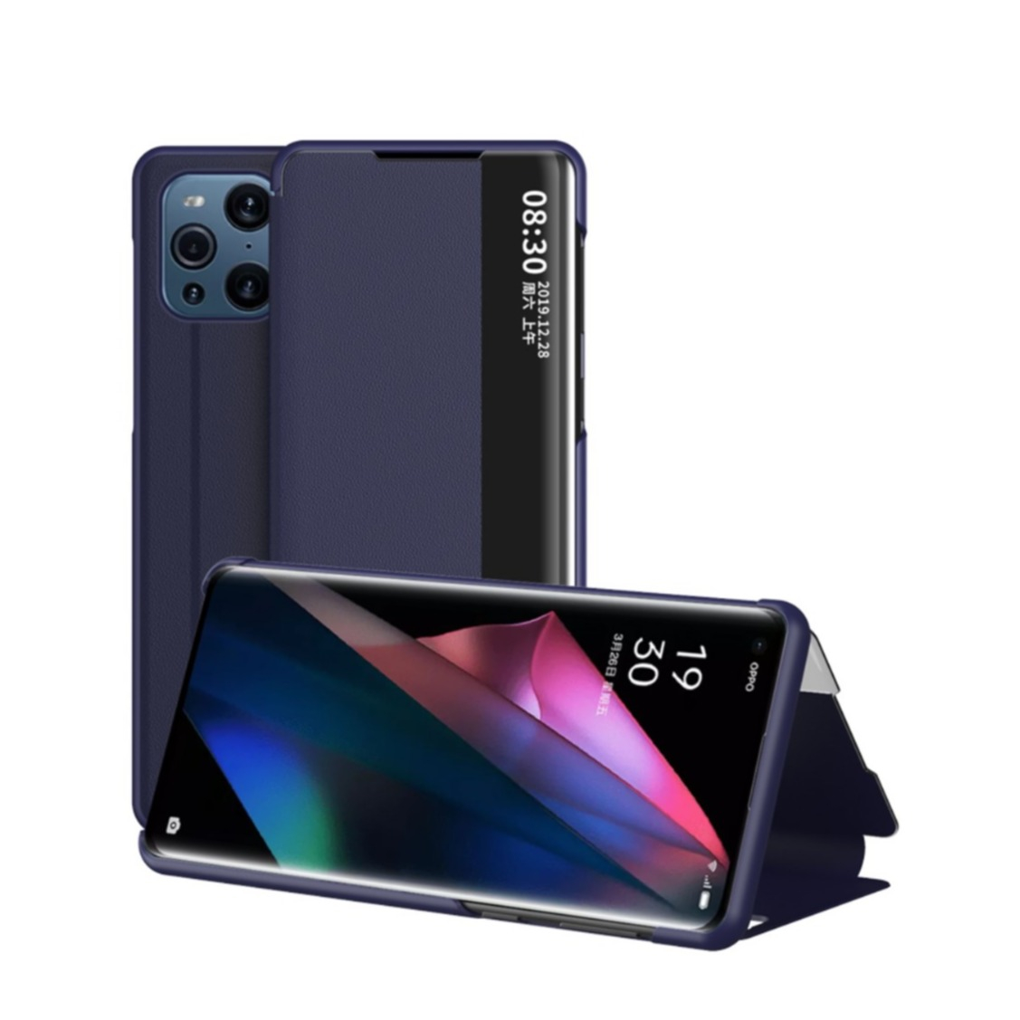 Image of Oppo Find X3 Pro Leder Hülle Slim Window View Flip Case - Dunkelblau bei Apfelkiste.ch