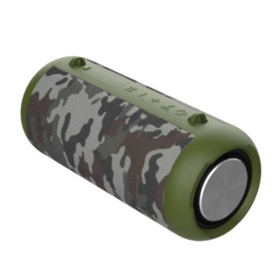 Image of Portabler Wireless Bluetooth Lautsprecher Spritzwasserfest (IPX6) Aux In / USB A / Micro SD Kartenslot + Schultergurt - Camouflage bei Apfelkiste.ch