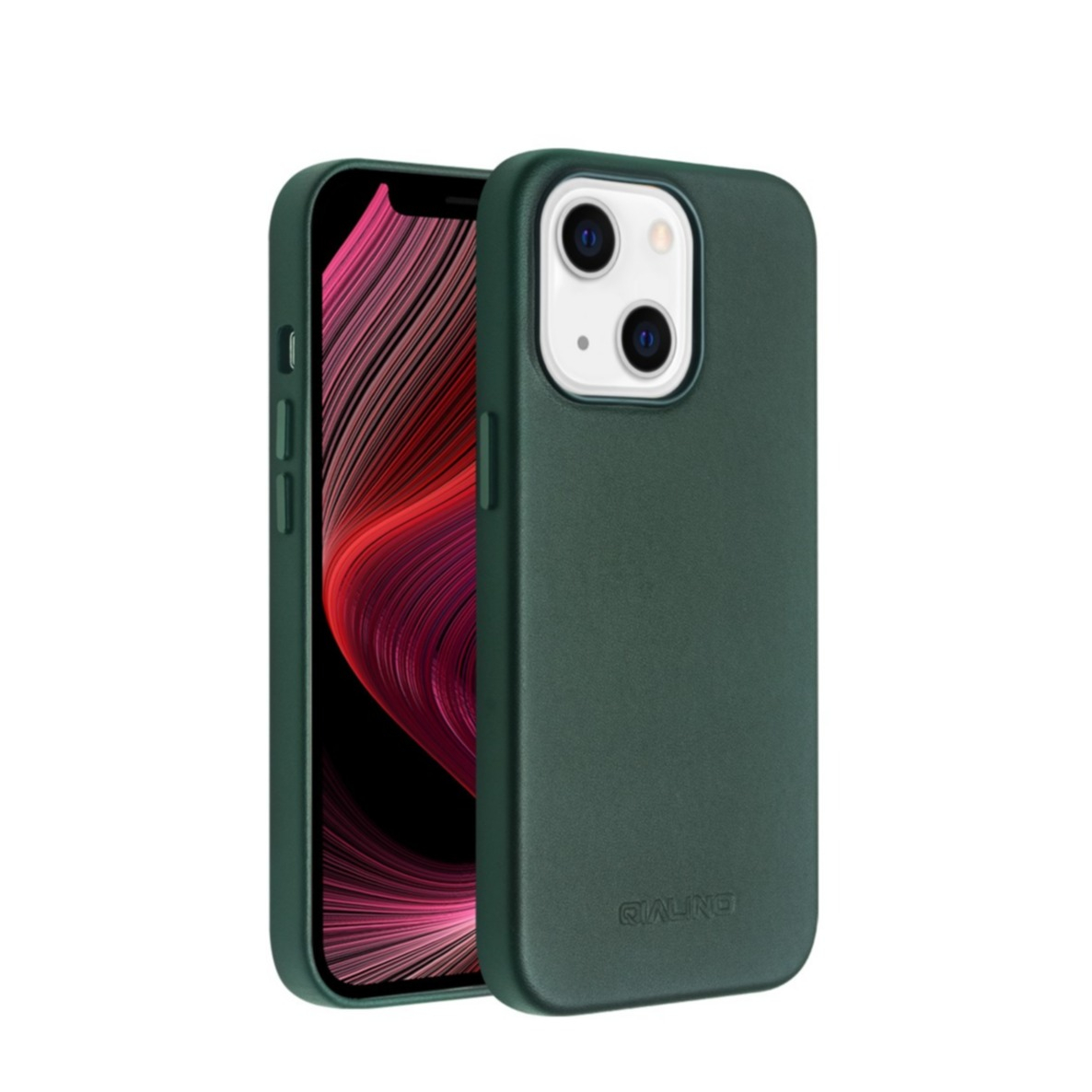 Image of Qialino - iPhone 13 MagSafe Echtleder Hülle Back Case - Dunkelgrün bei Apfelkiste.ch