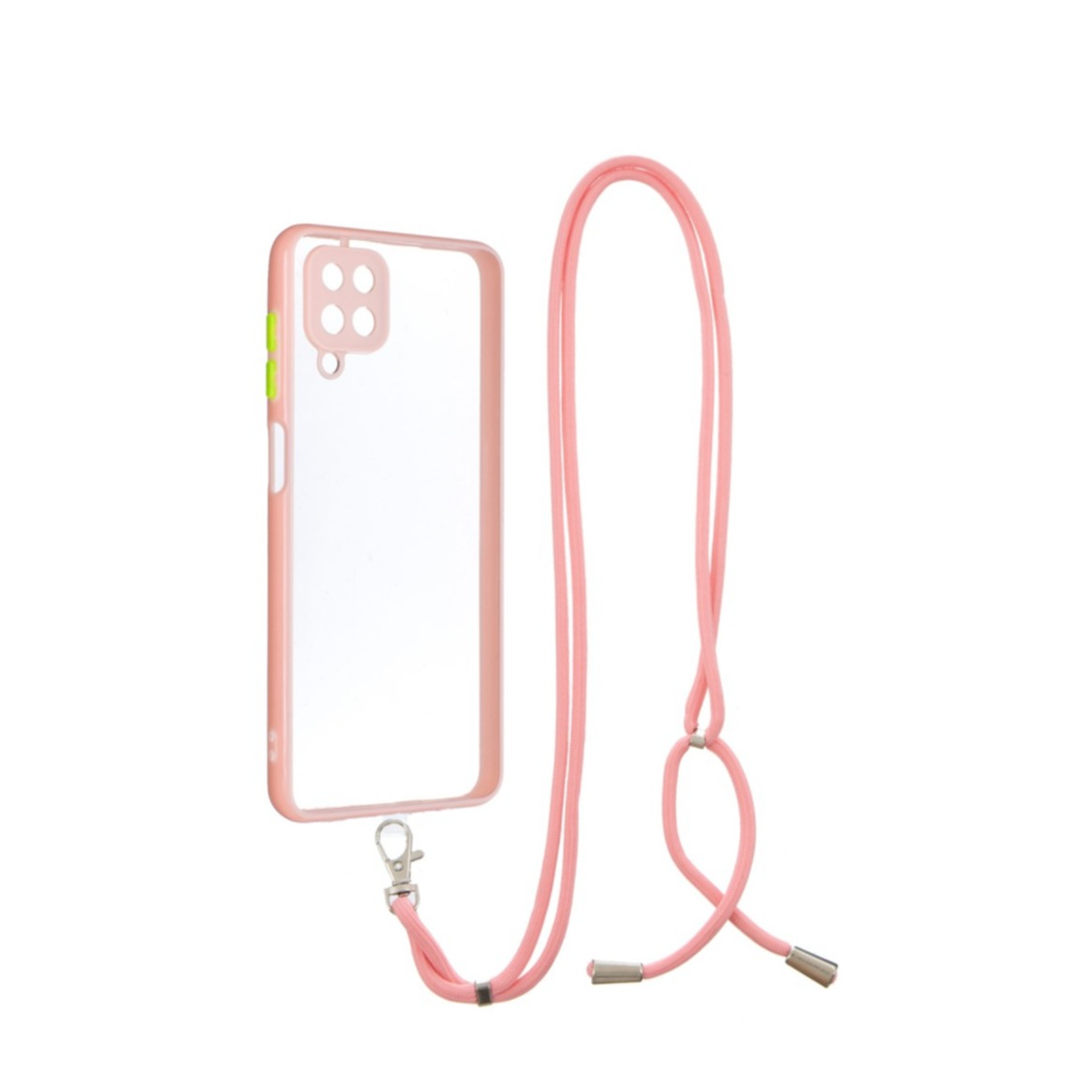 Image of Samsung Galaxy A12 Hybrid Hülle TPU Bumper Acryl Rückseite + Necklace Handykette (150cm) - Transparent / Pink bei Apfelkiste.ch