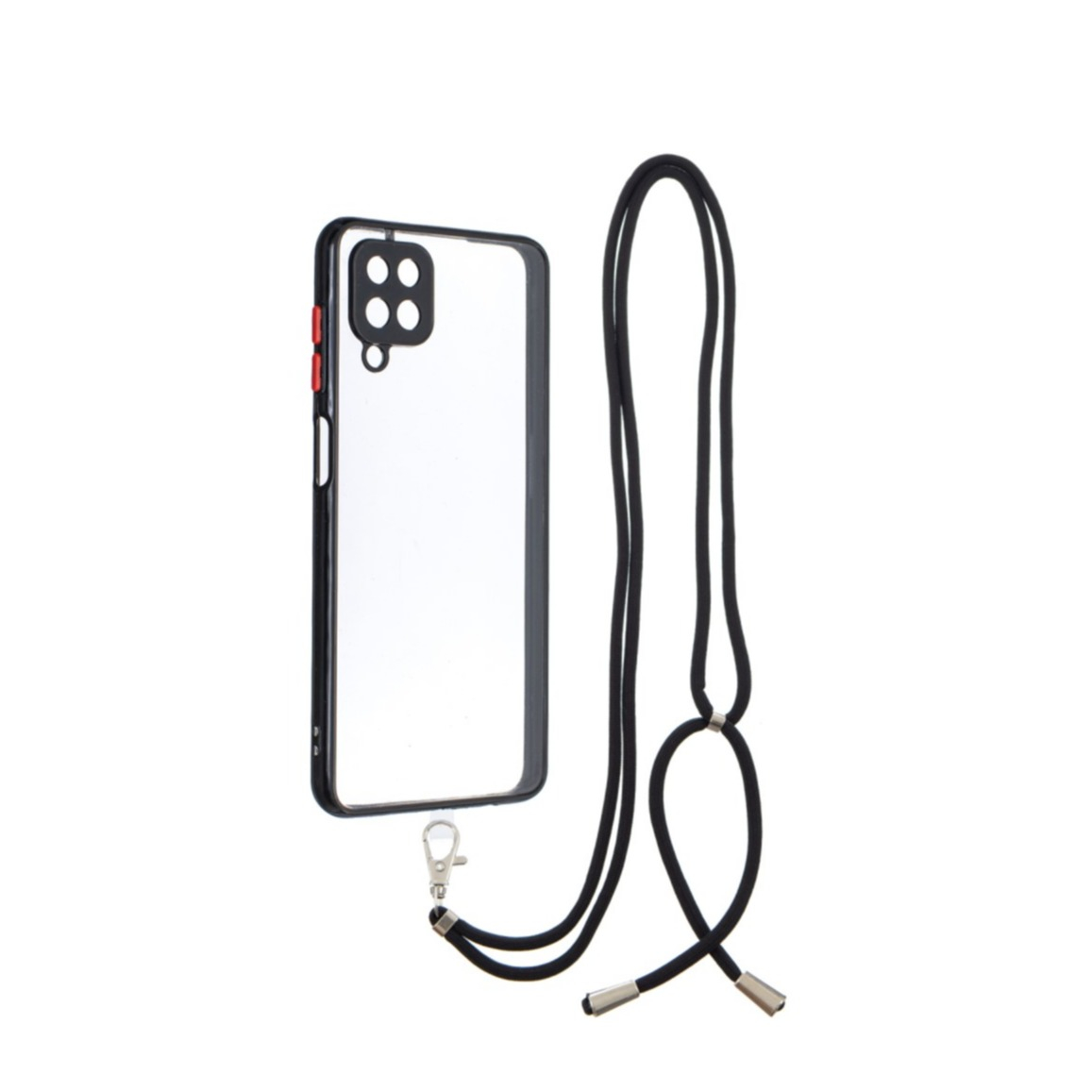 Image of Samsung Galaxy A12 Hybrid Hülle TPU Bumper Acryl Rückseite + Necklace Handykette (150cm) - Transparent / Schwarz bei Apfelkiste.ch